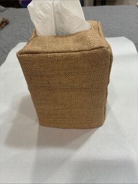 Burlap Tissue Box Cover - Natural Tan